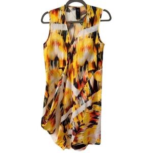 Zero + Maria Cornejo 100% Linen Blur Print Yellow Midi Dress Size 2